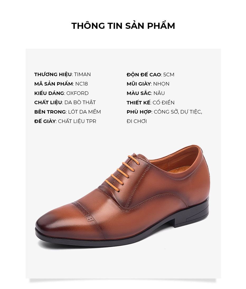 Giày tăng chiều cao nam NC18 đặc tính sản phẩm