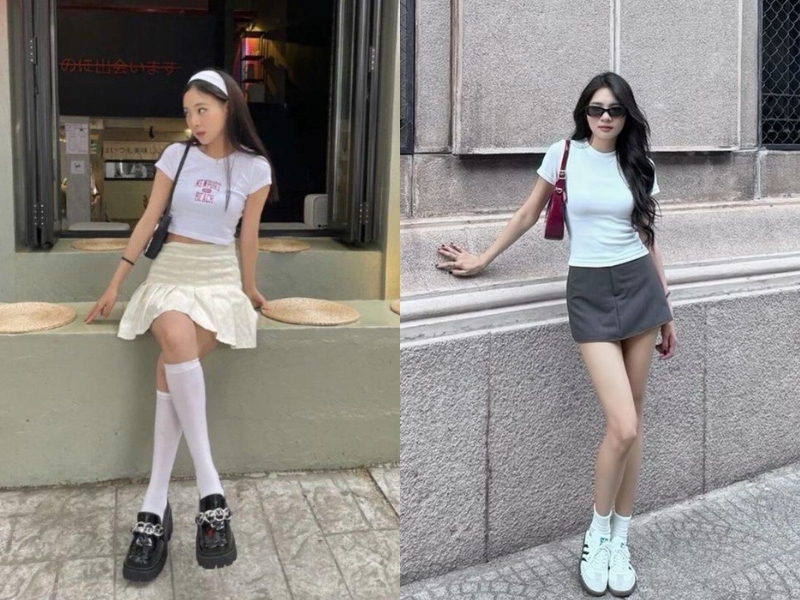 Cách phối đồ với áo thun và chân váy