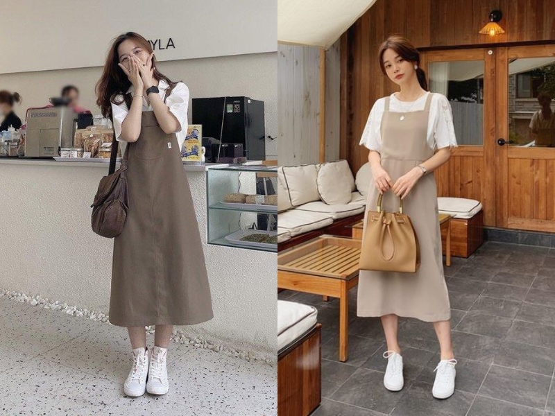 phối đồ với váy yếm