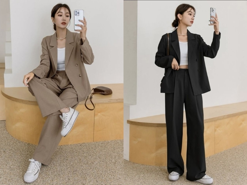 Áo blazer, áo thun phối cùng quần tây