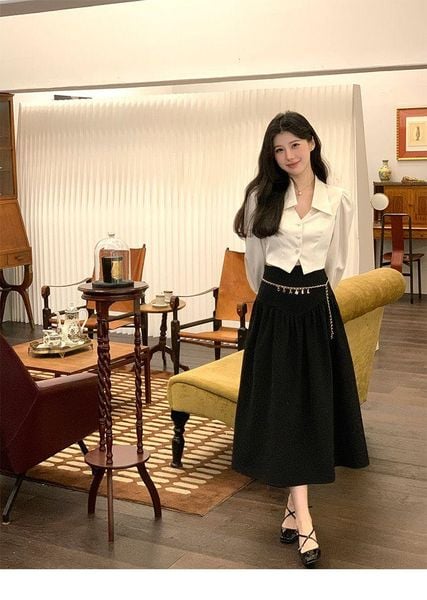 Đồ tết 2026 - sơ mi lụa phối chân váy dài