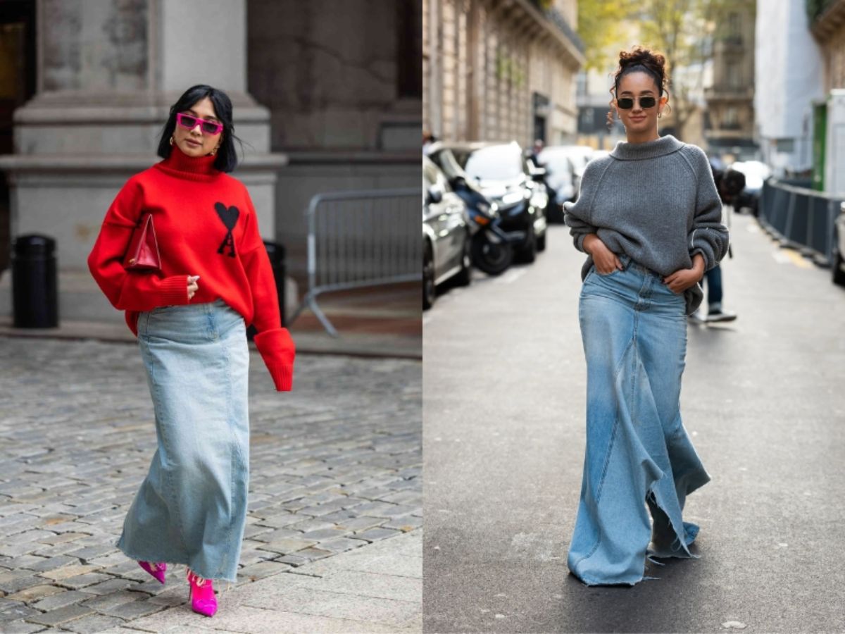 Ấm áp và sang chảnh cùng chân váy Jean dài & áo Len