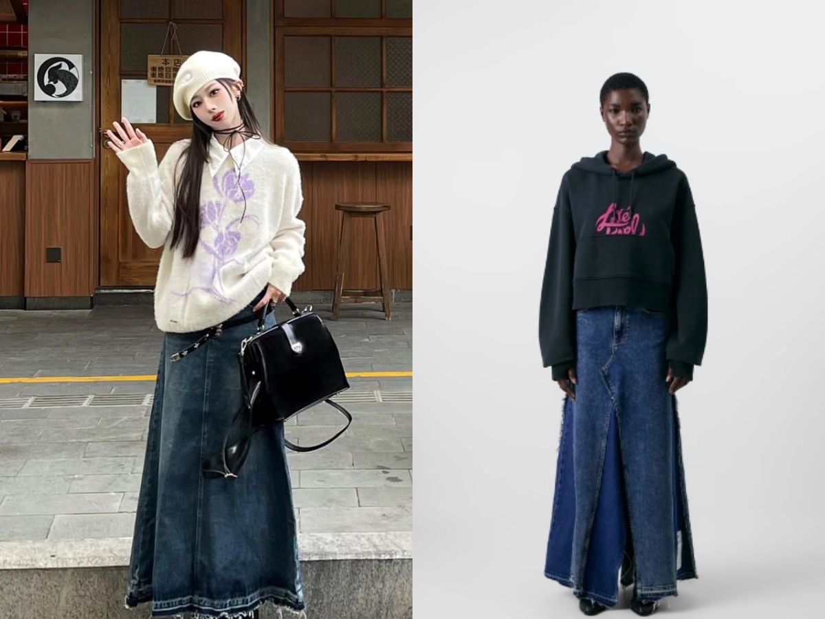 Năng động và phóng khoáng với chân váy Jean dài & Hoodie/áo Nỉ