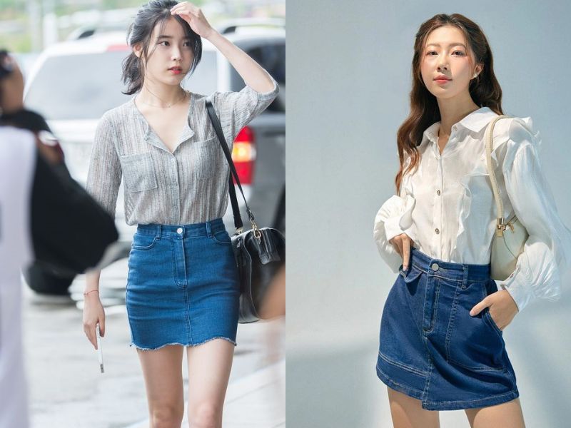 Set đồ sơ mi mix chân váy jean ngắn