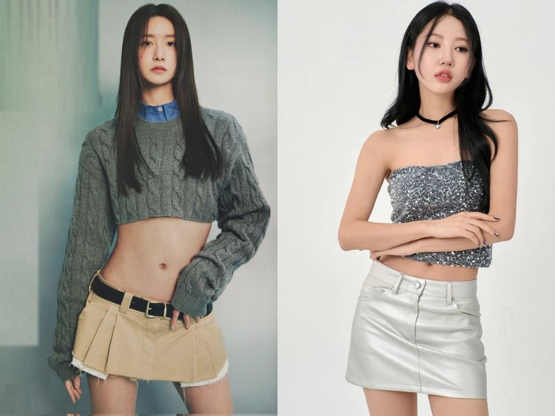 Outfit với chân váy ngắn cạp trễ