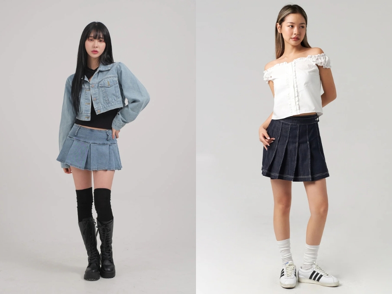 Phối đồ với chân váy jeans ngắn