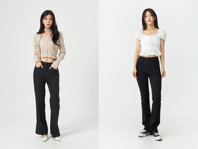 Phối quần ống loe với áo kiểu