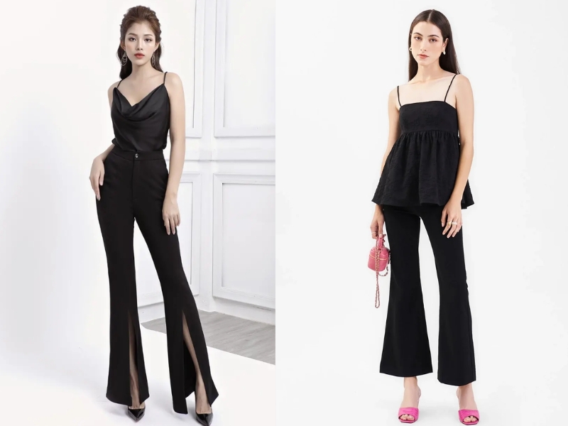 Phối quần ống loe với áo hai dây