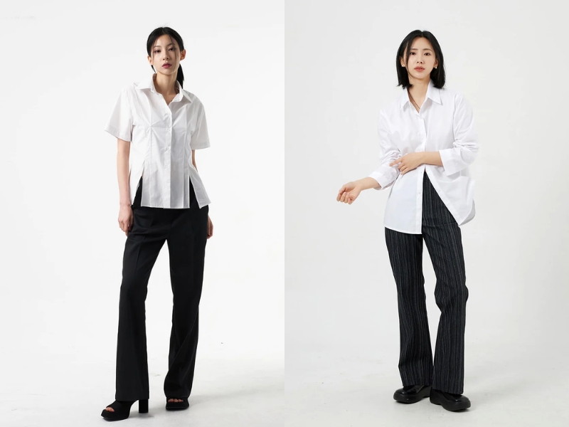 Phối quần ống loe với áo sơ mi
