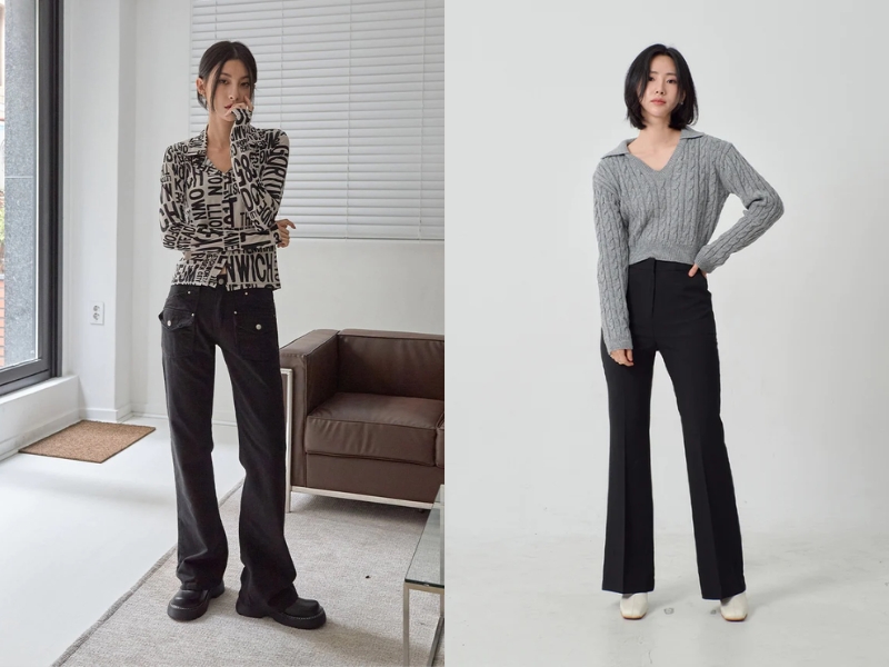 Phối quần ống loe với áo ôm cổ polo