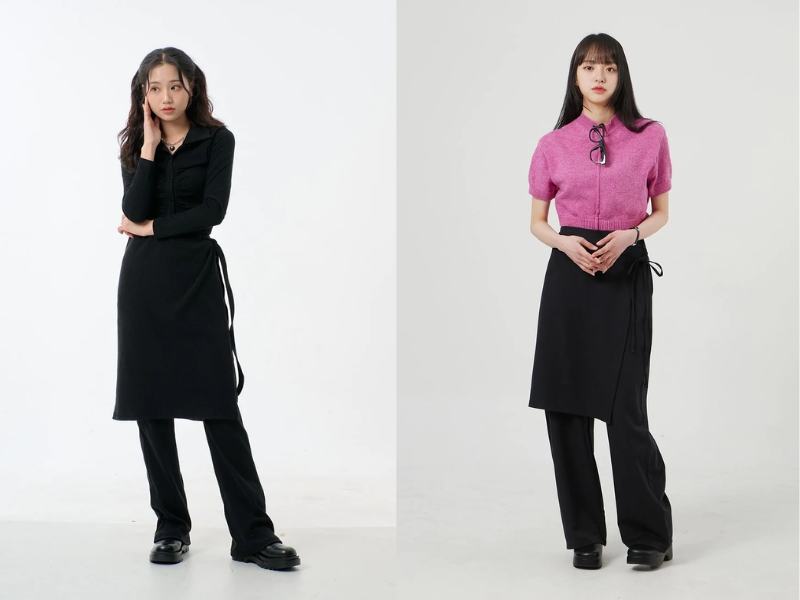 Phối quần ống loe với set áo thun và chân váy