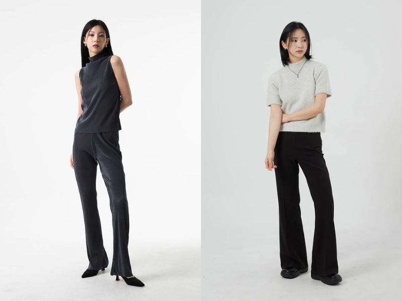 Phối quần ống loe với áo len cổ cao