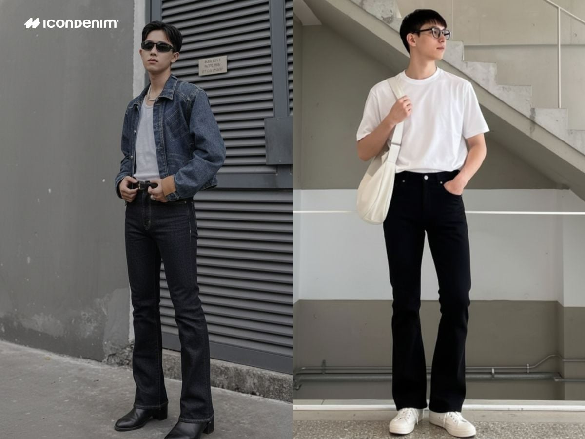 Phong cách basic nam với quần ống loe đen