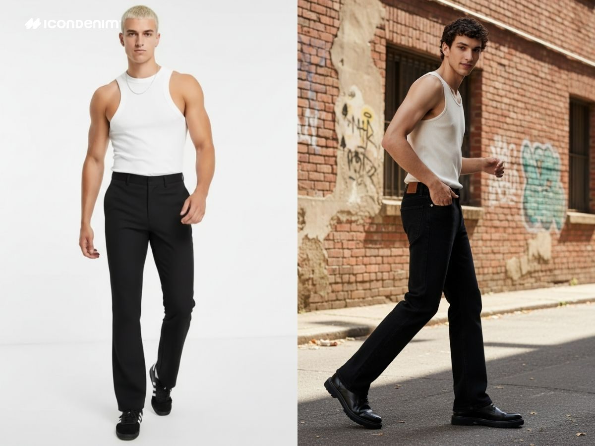 Áo thun tank top phối với quần ống loe đen