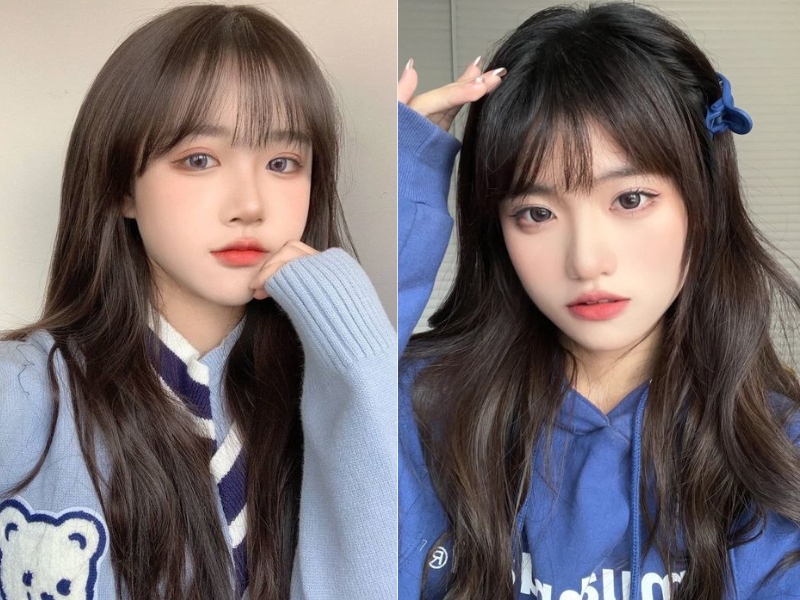 Tóc dài mái bằng nhuộm màu trầm