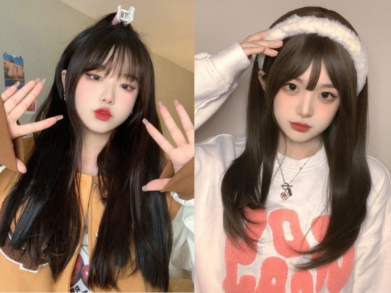 Tóc dài mái bằng layer với phụ kiện tóc