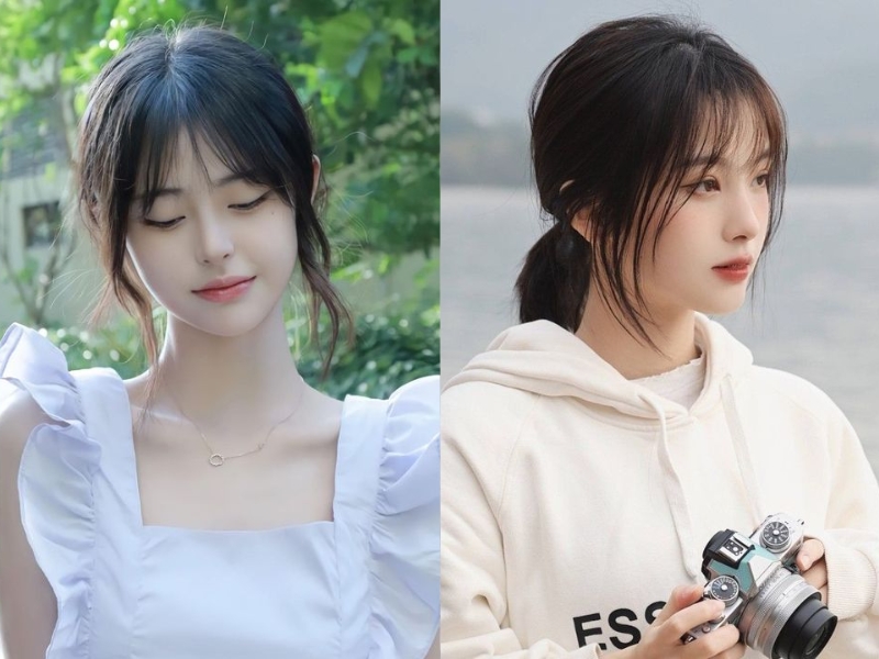 Tóc mái bằng kết hợp mái bay cột đuôi ngựa