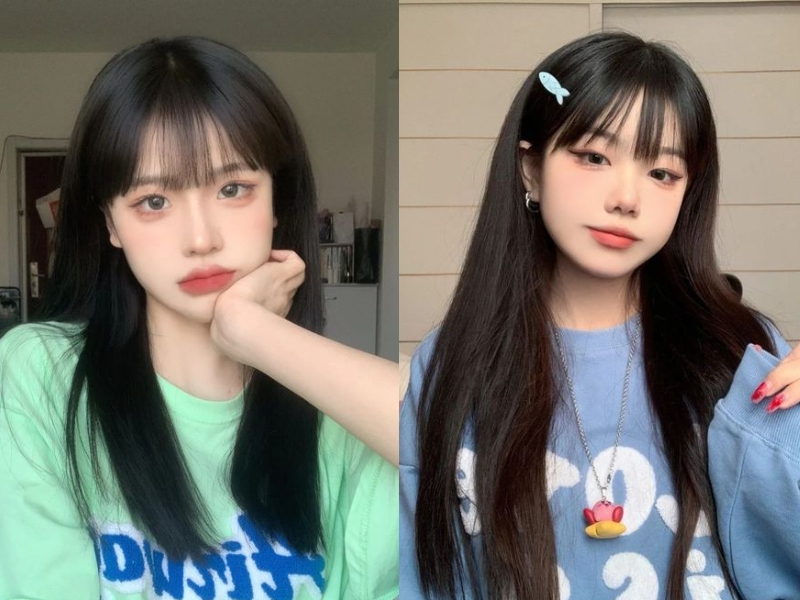 Tóc thẳng mái bằng màu đen dài