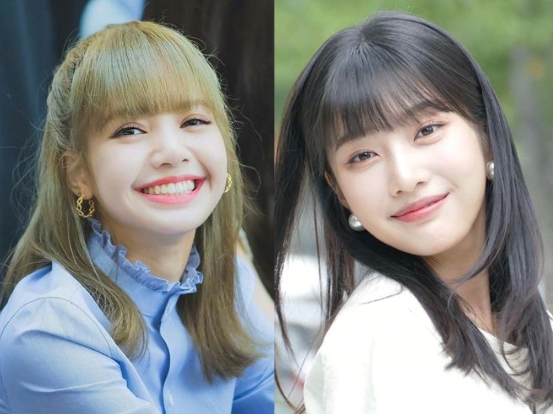 Tóc mái bằng nhuộm vàng dài qua vai phù hợp với mặt tròn