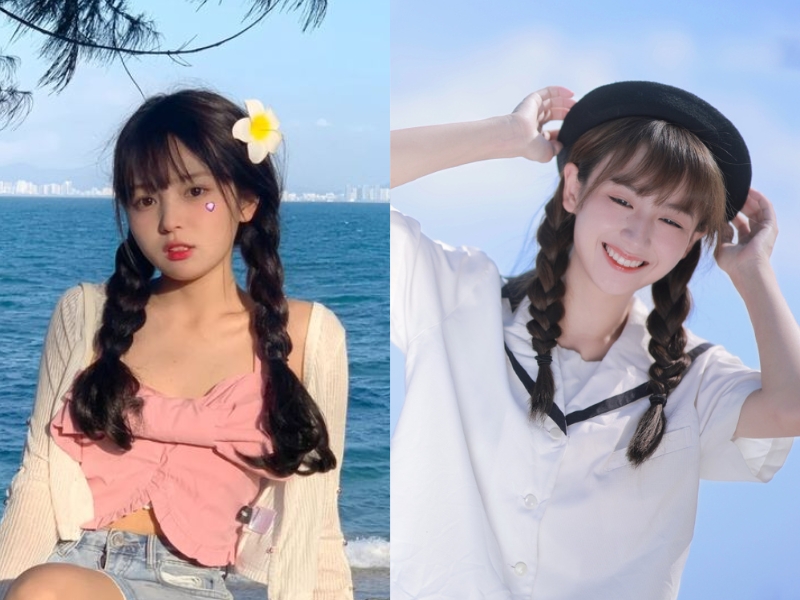 Tóc mái bằng tết hai bên cài hoa