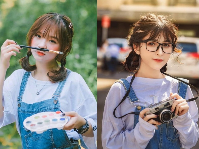 Tết tóc ngắn kết hợp mái bằng kẹp tóc dễ thương