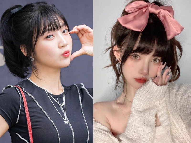 Tóc mái bằng buộc cao bằng nơ