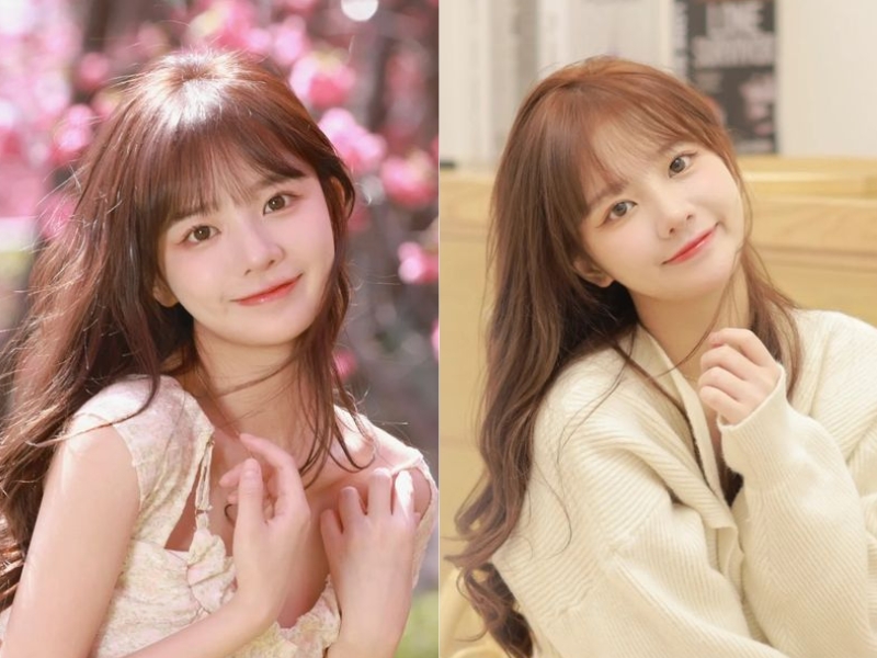 tóc mái bằng thưa cho mặt tròn nhuộm nâu