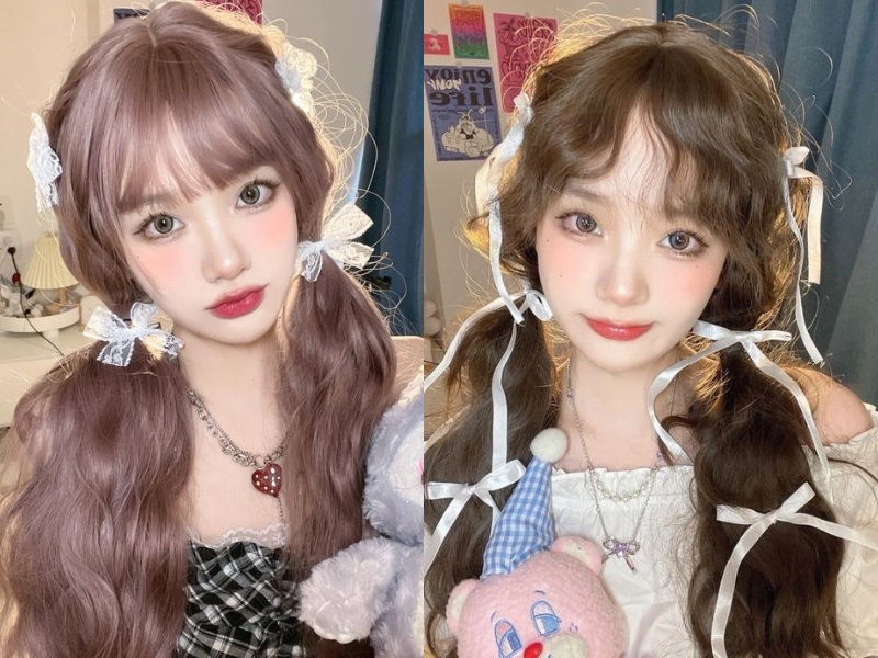 tóc buộc hai bên buộc cao kết hợp phụ kiện nơ