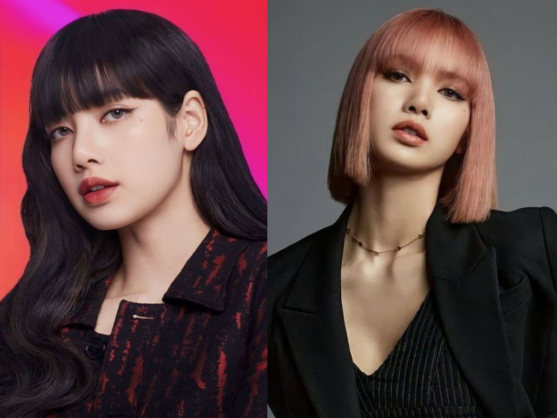 Tóc mái bằng dài đen hoặc ngắn nhuộm hồng của Lisa