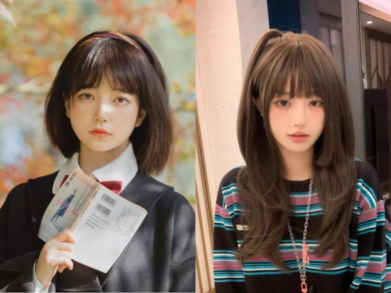 Tóc mái bằng dày cá tính ngắn hoặc cắt layer dài