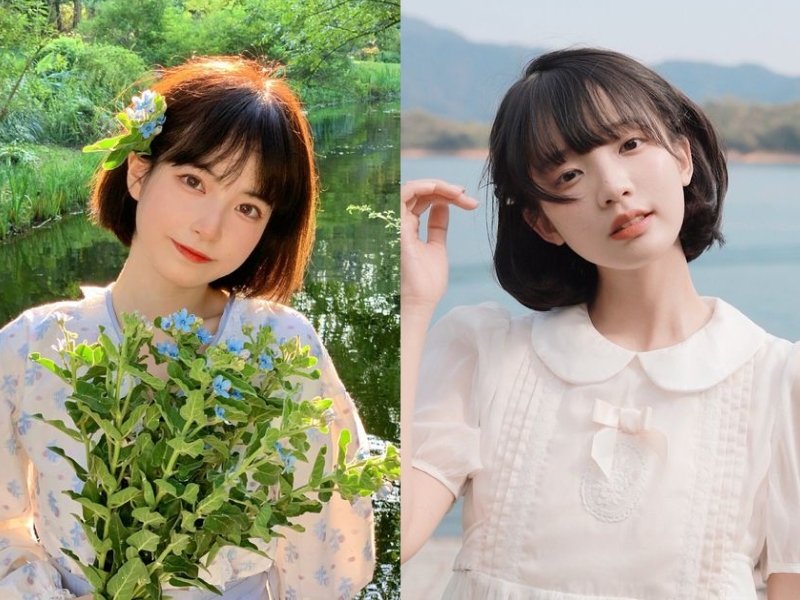 Tóc mái bằng ngắn cài hoa