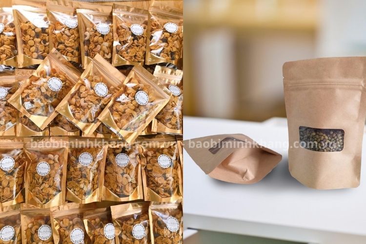 Hình ảnh túi zip nhỏ chất liệu giấy kraft dùng để chứa các loại hạt, ngũ