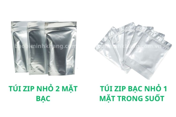 Mẫu túi zip nhỏ 2 mặt bạc sang trọng và túi zip bạc nhỏ 1 mặt trong suốt