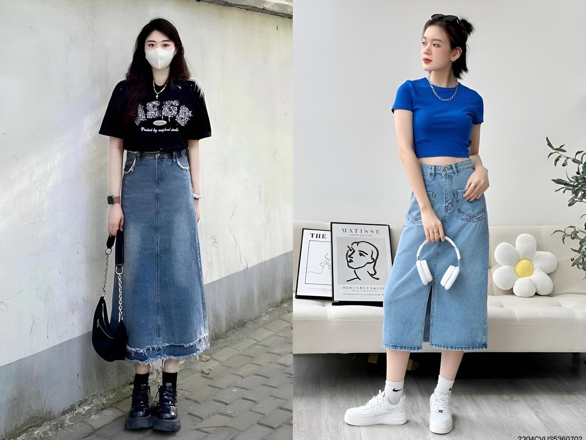 Mix áo thun cùng chân váy đuôi cá dài năng động, trẻ trung