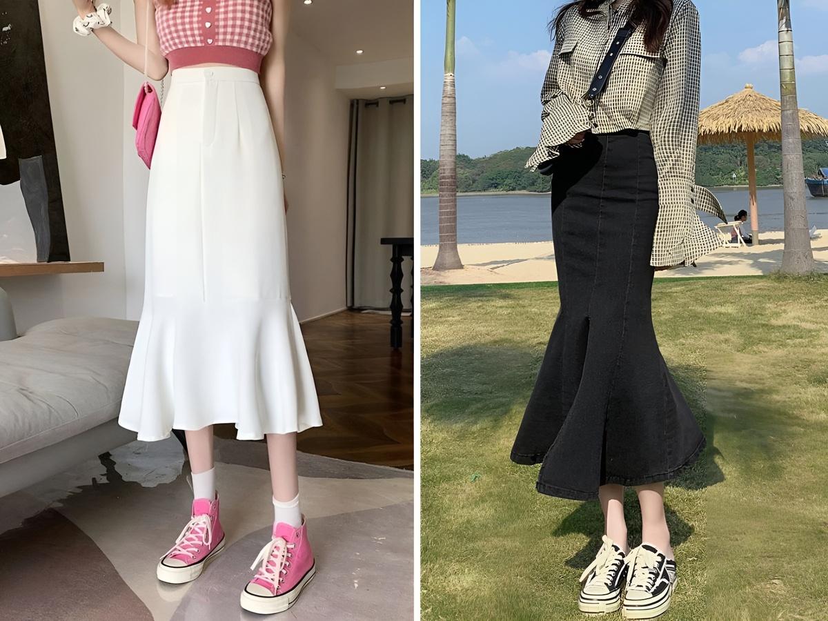 Xu hướng mix đồ hiện đại không thể bỏ qua sự kết hợp đầy cá tính giữa chân váy đuôi cá và sneaker