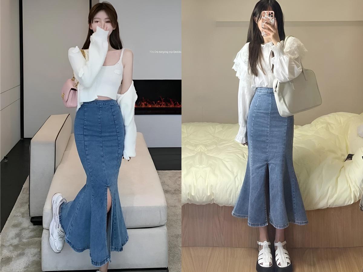 Phối đồ chân váy đuôi cá cho dáng quả lê