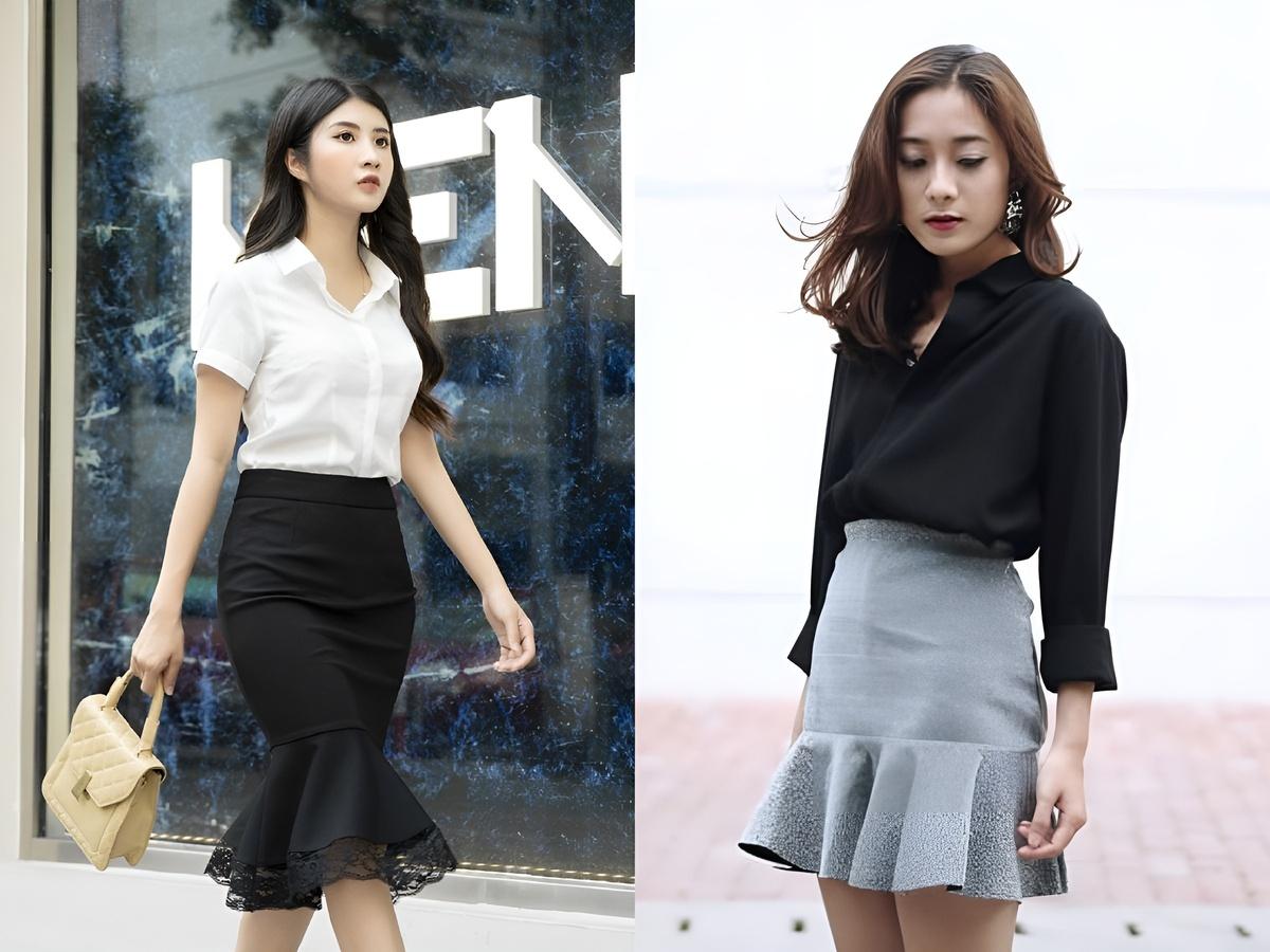 Phối đồ chân váy đuôi cá cho dáng quả táo