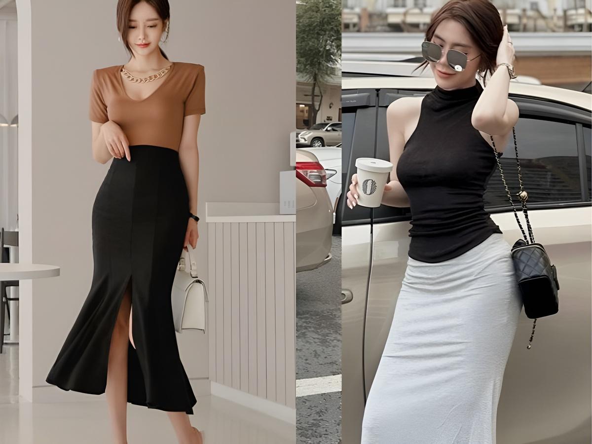 Phối đồ chân váy đuôi cá cho dáng đồng hồ cát