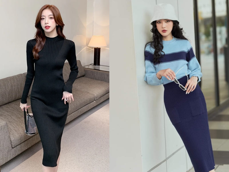 cách phối đồ với đầm len body