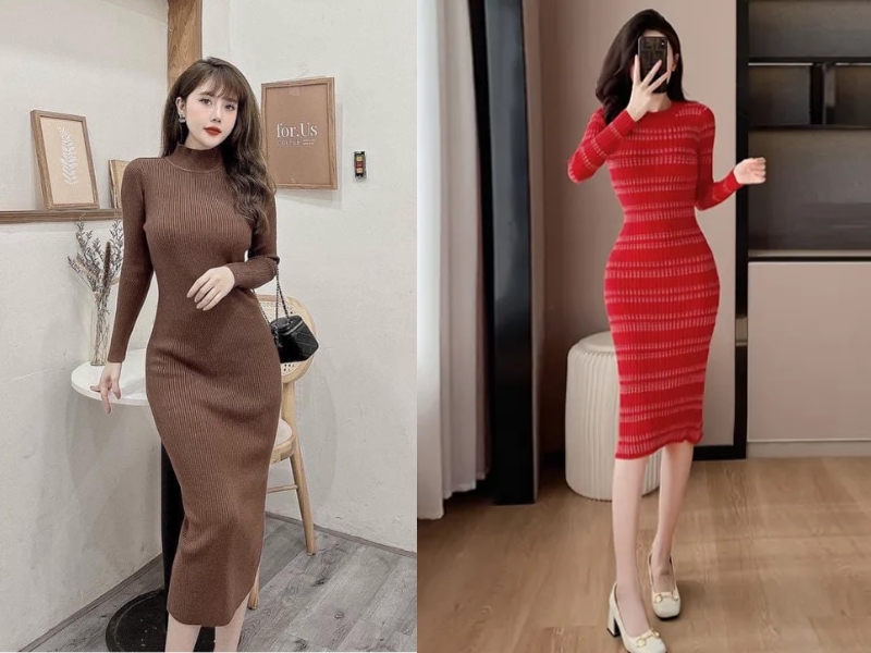 cách phối đồ với đầm len body