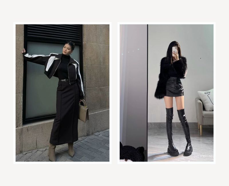 phối đồ với váy body len dài