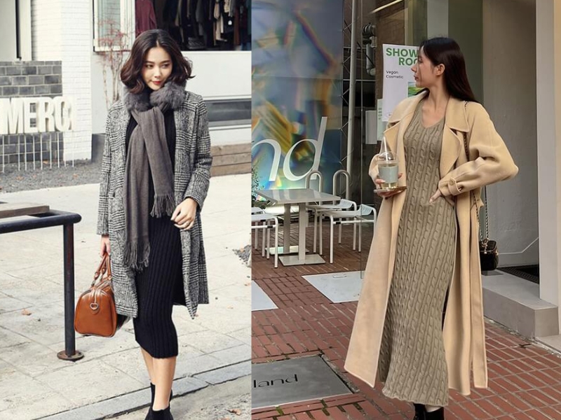 váy len body dáng dài kết hợp với giày gì