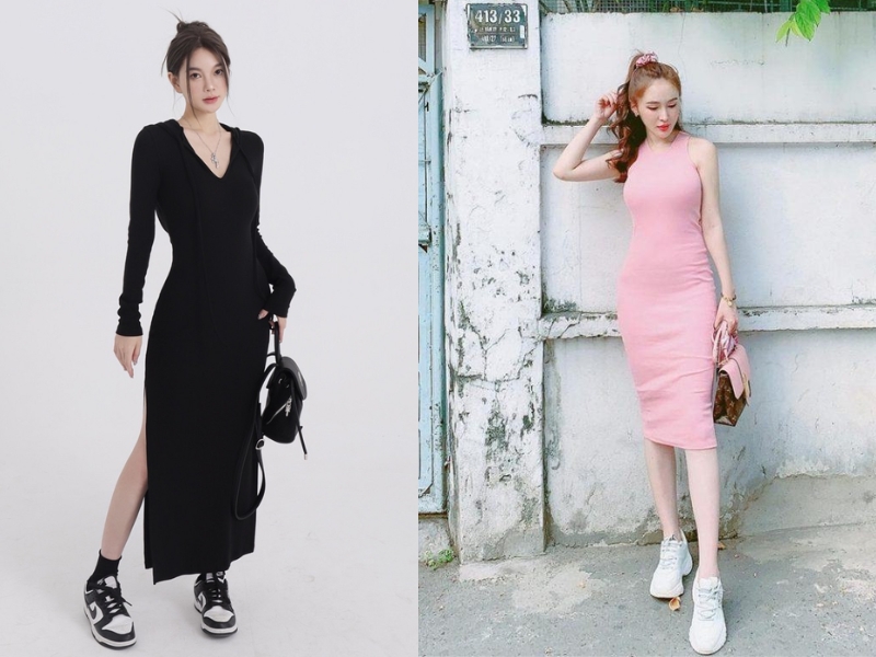 váy len body mặc với áo khoác gì