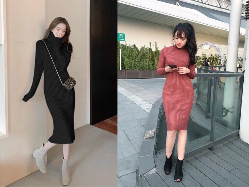 cách mặc váy len body đẹp