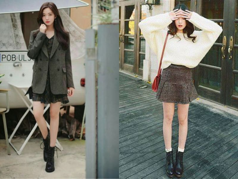 chân váy xòe ngắn kết hợp với áo gì