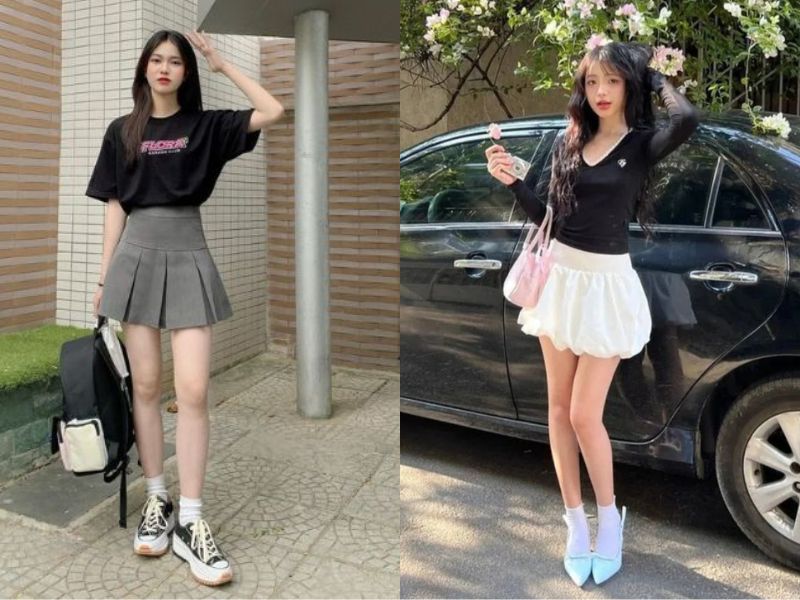 chọn áo có độ dài vừa đủ khi mix với chân váy tennis