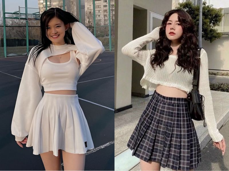 chọn form áo khi mix với chân váy tennis