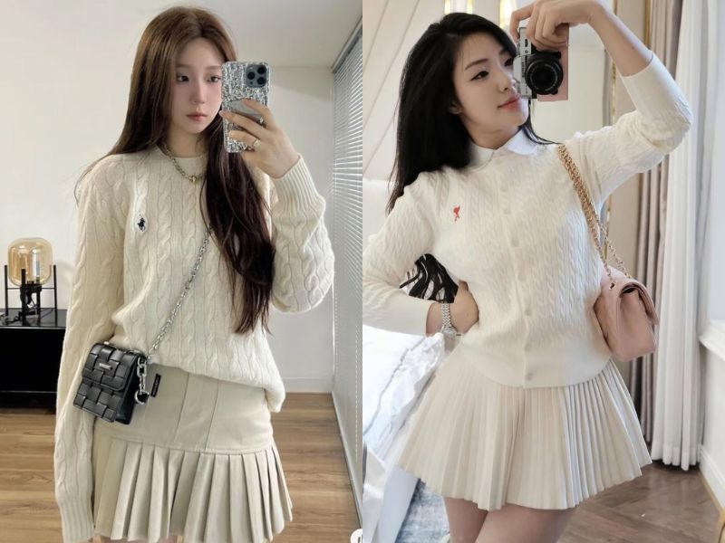 chân váy xòe ngắn kết hợp với áo gì