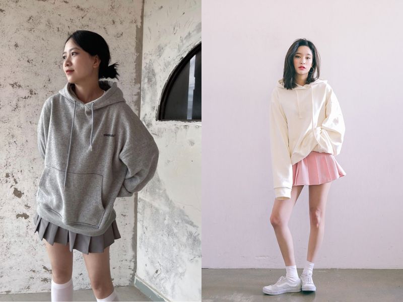 chân váy xòe ngắn phối với áo gì