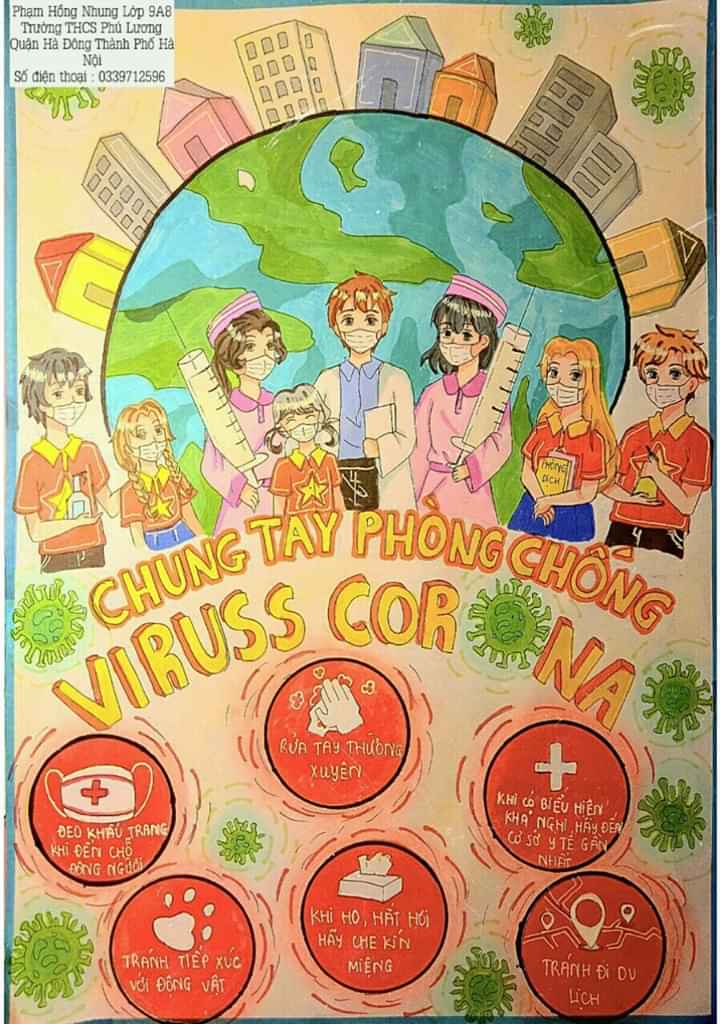 Hàng trăm học sinh cùng vẽ tranh kêu gọi cộng đồng bảo vệ sức khỏe và phòng dịch Covid-19